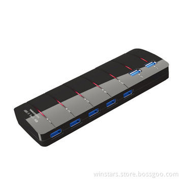 Super Speed USB 3.0 7 Port Hub with Power Adapter Compliant with USB Battery Charging